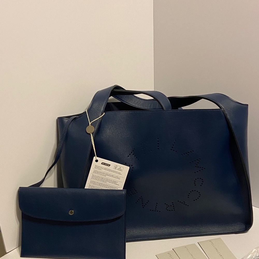 Stella McCartney Deep Blue Tote and Pouch Set vegan leather